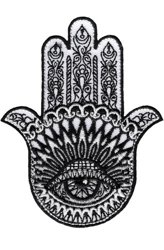 HAMSA EMBROIDERED PATCH Iron-On HAND of FATIMA EVIL EYE KHAMSAH SPIRITUAL SYMBOL - Afbeelding 1 van 3