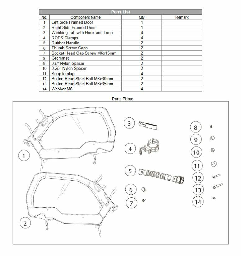 2020 - 2021 Genuine Kawasaki Teryx KRX 1000 Soft Upper Door Set