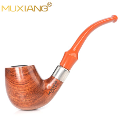 MUXIANG Handmade Rosewood Tobacco Pipe 9mm Orange Bent Saddle Stem Smoking Pipe 