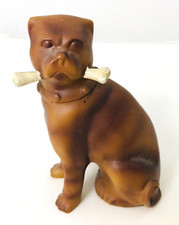 Boxer Dog Figurine Handsome Manly Holding Big Bone 5.5 inches tall Resin Brown