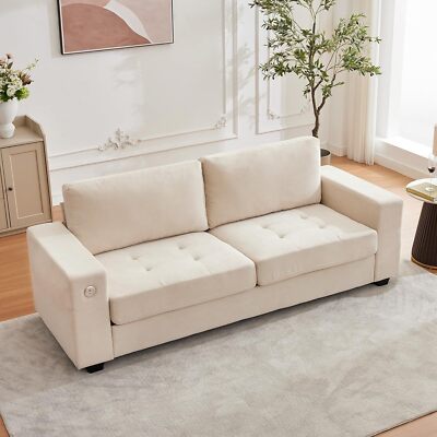 90'' Modern Chenille Loveseat Sofa with USB/Type-C Ports, Covers+Side Pockets