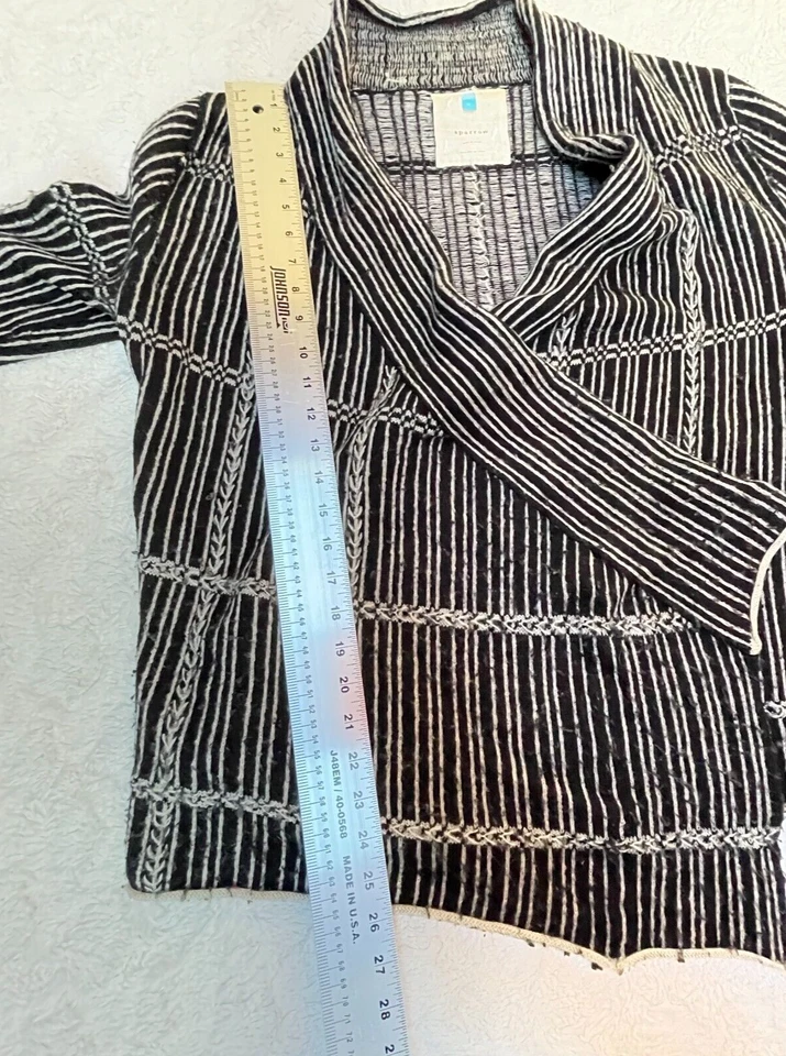 Sparrow Womens Lambswool Striped Asymmetric Knit Cardigan Size Large Black Cozy - Image 3 of 4