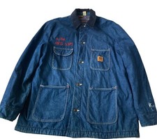 Vintage Wrangler Denim Coat Big Ben Sz 46 Blanket Lined Chore Damage Sleeve Name