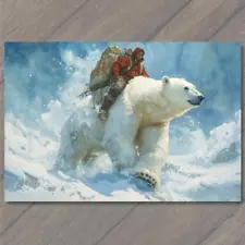 Art Print  Polar Bear Carrying Adventurer Rugged Gear Survival Arctic Frozen Wil