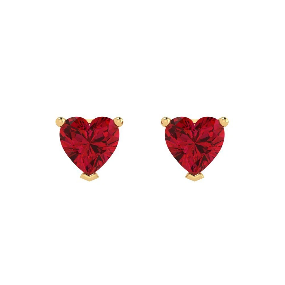 1.0 ct Heart Designer Ruby Classic Stud Earrings 14k Yellow Gold Push Back - Image 3 of 4