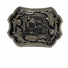 Steam engine Metal belt buckle 1862 beautiful floral Train