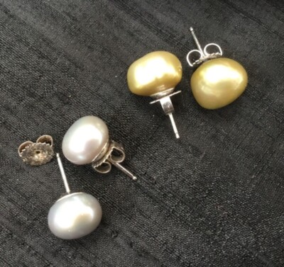 Stud honora cultured pearl earrings with sterling silver butterfly