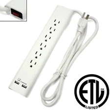 6 Outlet 2 USB 2.4A Port Slim Power Strip Surge Protector ETL Listed Fast Charge