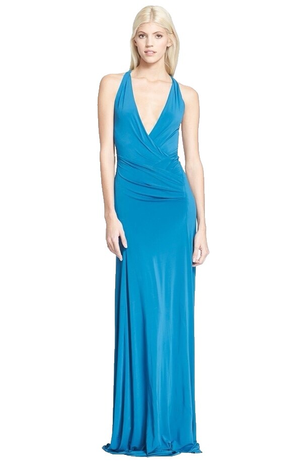 donna karan 1999 blue dress Donna Karan Women's Organza Strapless Cascading Gown in cielo