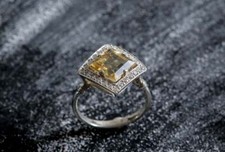 Natural Princess Cut 3.10 CT Yellow Citrine  CZ Wedding Classic Ring 925 Silver