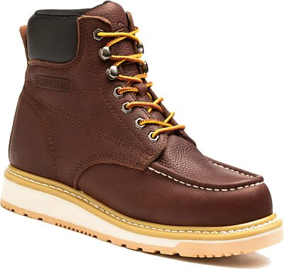NEW Men Bull Run Moc Toe 6'' Work Boot NON-SLIP Waterproof Shoe GenuineLeather 