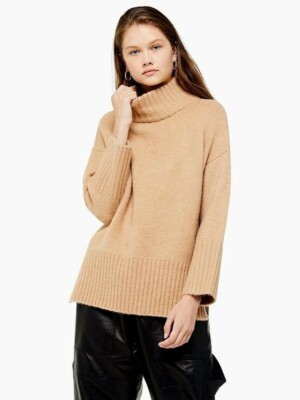 Topshop Strickpullover mit tiefem Saum - Camel. Gr-UK XS. Neu mit Etikett 