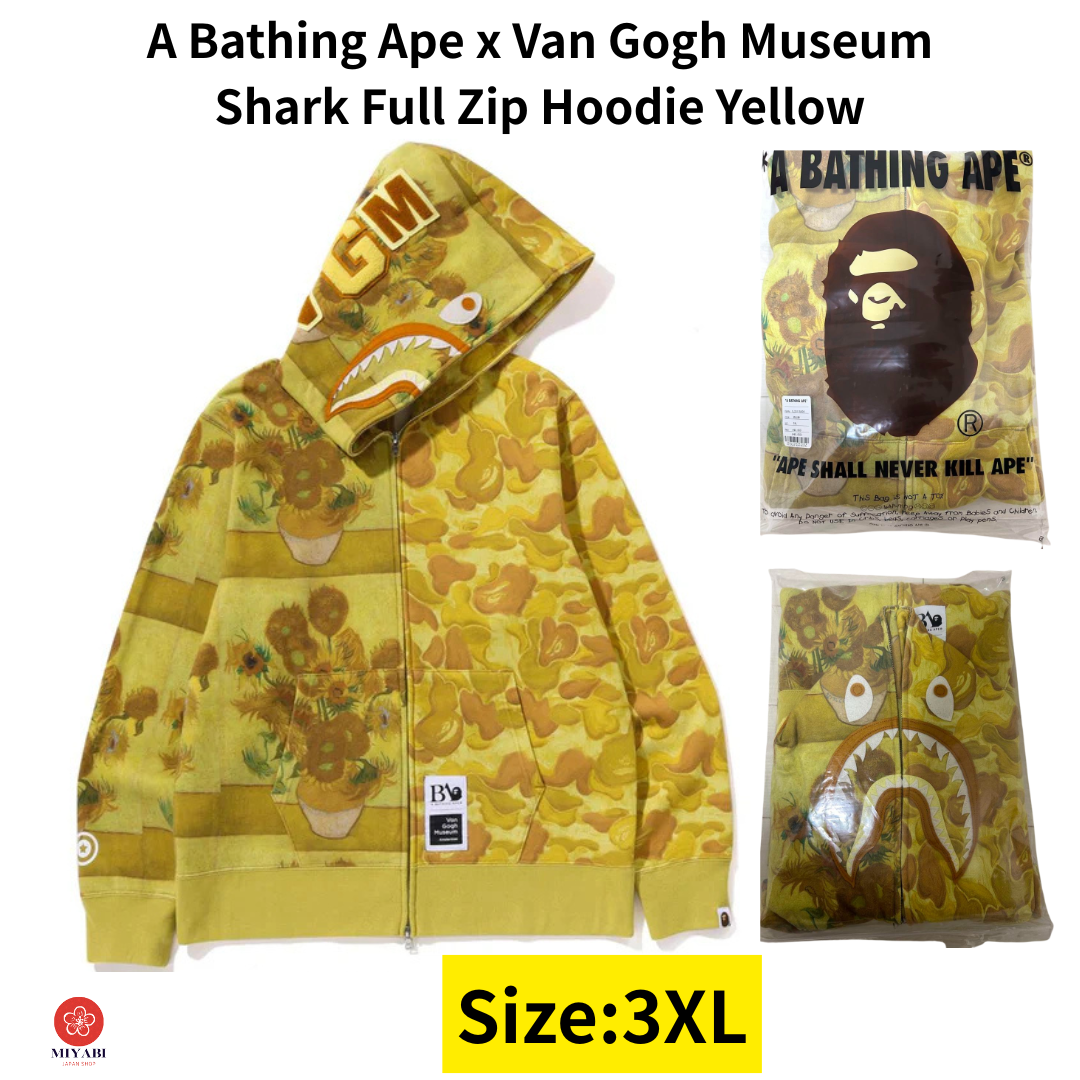 トップス XL bape Van Gogh Shark Full Zip Hoodie BAPE x Van Gogh Museum Shark Full Zip Hoodie Yellow Men's