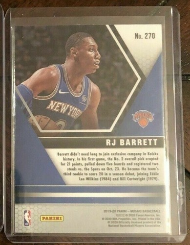 RJ BARRETT***MINT ROOKIE NBA DEBUT INSERT**2019-20 PANINI MOSAIC #270 NYK KNICKS - Picture 5 of 5