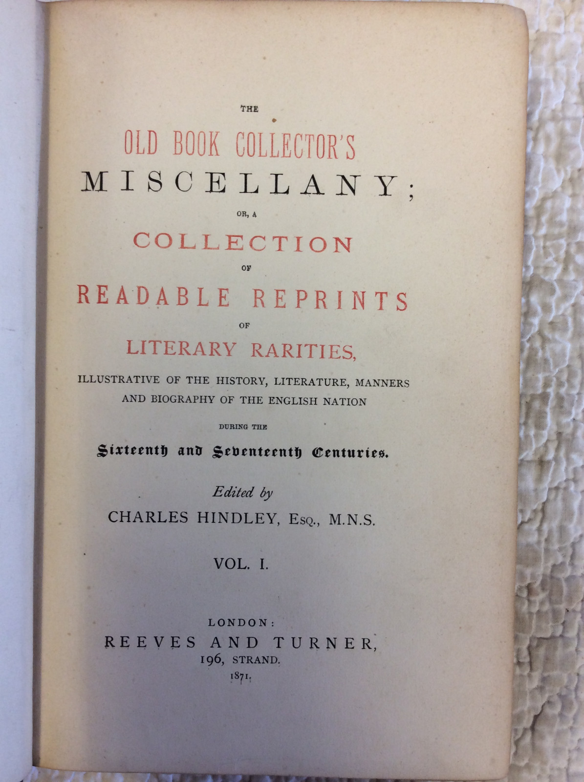 THE OLD BOOK COLLECTOR'S MISCELLANY Charles Hindley, 4v set, 1871 eBay