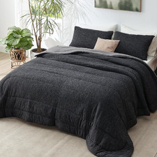 Queen Comforter Set - Cooling and Warm Bed Set, Charcoal Black Reversible Beddin