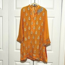 Agha Noor kurti. Golden sheer fabric with silver embroidery, pearls, sequins