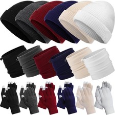 18 Pcs Winter Beanie Hat Scarf Gloves Set for Men Women Fleece Knit Beanie Ha...