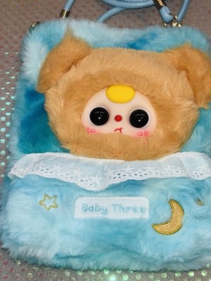 NEW Authentic Baby Three Plush Mobile Phone BLUE BAG BABY THREE BEAR ZIPPER