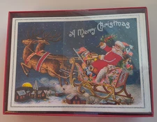 Punch Studio 22900 Box 15 Christmas Cards & Envelopes Santa & Sleigh w/ Glitter