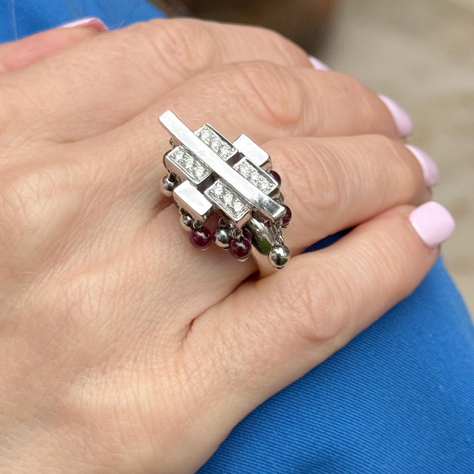 Diamond Ruby 18 Karat White Gold Contemporary Coc… - image 4