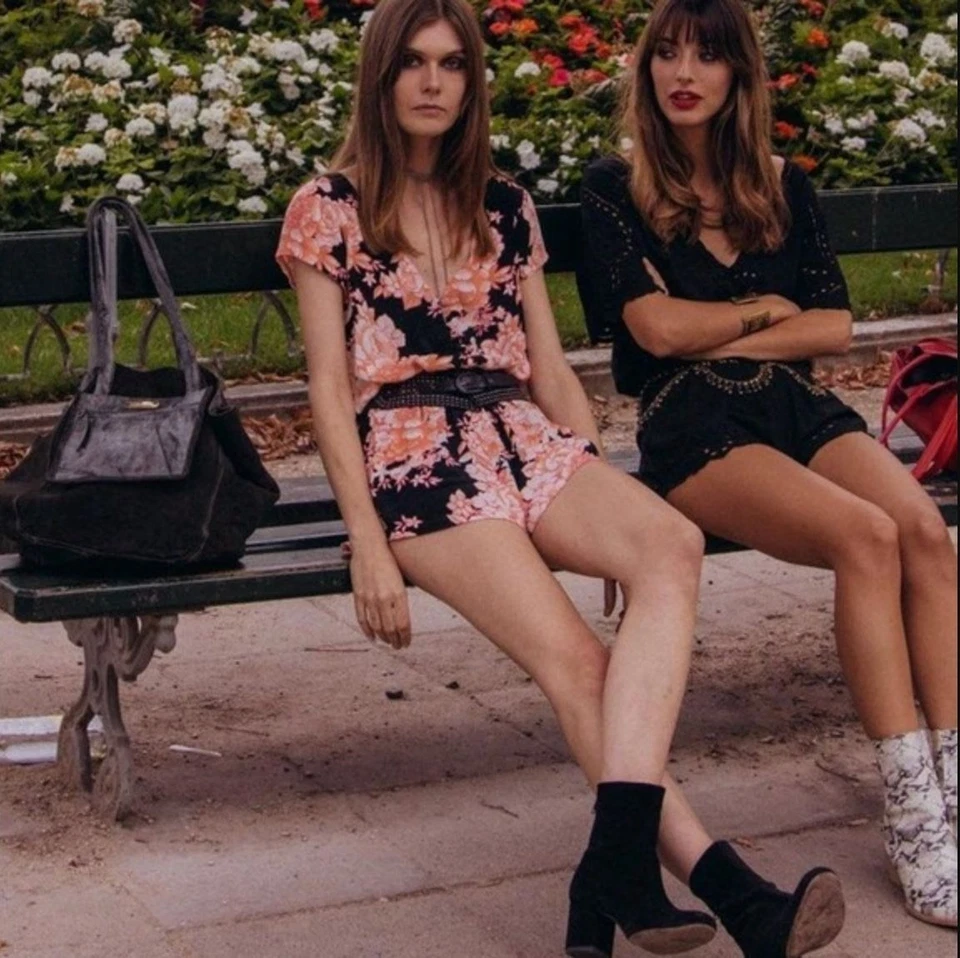 Cleobella Romy Romper Black Pink Vintage Rose Print Floral Shorts Spring Small - Image 4 of 4