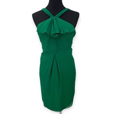 VERA WANG Lavender Label | 2/36 Small | Silk Halter Ruffle Sleeveless Mini Dress