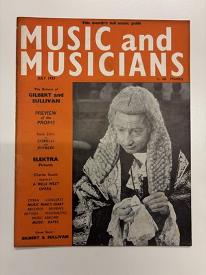 Musik und Musiker Zeitschrift Juli 1953 Gilbert & Sullivan Vintage Rückseite Ausgabe