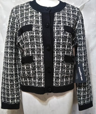 New KARL LAGERFELD PARIS Size Large Boucle Tweed Jacket POCKETS Black/White 129