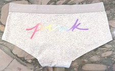 NEW Victoria Secret PINK Cotton Logo Boyshort - Gray Rainbow Logo - XL or XXL