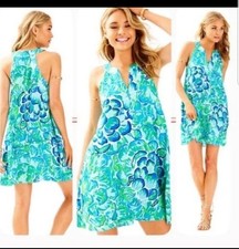Lilly Pulitzer Achelle Swing V Neck Mini Dress Sz M Blue Green Lazy River Medium