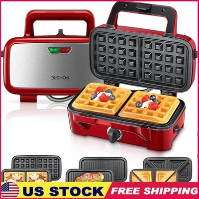 3 in 1 Waffle Maker Sandwich Press Grill Portable Fast Heating Non Stick Plates
