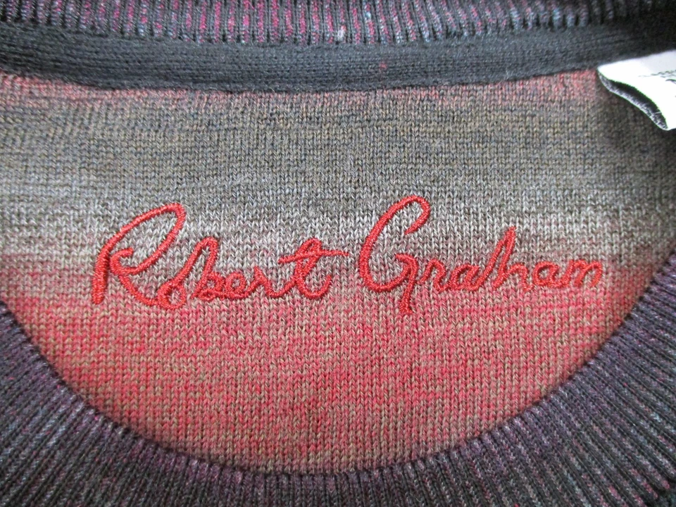 Suéter Robert Graham Para Hombre Mediano Negro Púrpura Lana Cuello Redondo Calce Clásico Rayas Foto 4 de 4