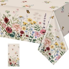 1 Pcs Spring Floral Tablecloth, Butterfly Wildflower Plastic Disposable Table...