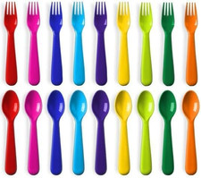 Toddler Utensils Set of 18 Plastic Kids Utensils Forks and Spoons - BPA Free/Dis