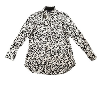 RALPH LAUREN Women s Floral Knit Oxford Shirt Black/White Size Small