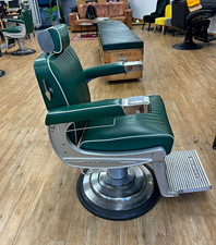 Belmont Hydraulic Barber Chair with Headrest & Footrest Green/Silver Metal