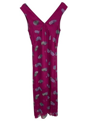 coach chiffon dress Coach Maxi Dress Size 2 Floral Print V Neck Sleeveless Silk Chiffon Magenta  Boho