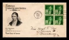 DR JIM STAMPS US COVER ELI WHITNEY FAMOUS AMERICANS FDC BLOCK OF 4 ARTCRAFT