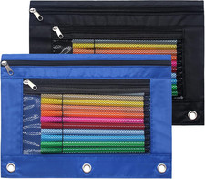 Pencil Pouch 3 Ring Binder Pouch Zippered Pencil Case Canvas Pencil Bag with 2 C
