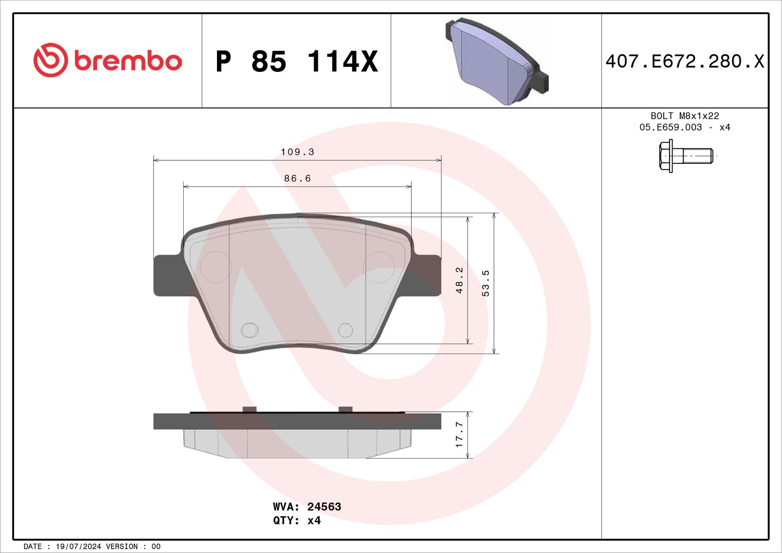 P 85 114X Disc Brake Brake Pad Set Rear Fits Audi A1 Sportback A3 Seat By Brembo - Image 30