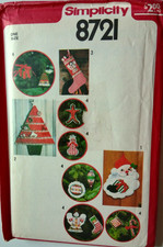 SIMPLICITY CRAFT PATTERN 8721 CHRISTMAS ORNAMENTS STOCKING WALLHANGING UNCUT FF