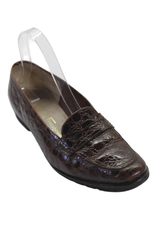 Salvatore Ferragamo Womens Embossed Animal Print Loafers Dark Brown Size 8.5
