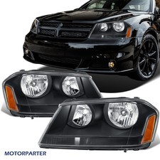 Pair Black Housing Headlight Amber Corner For Dodge Avenger 2008-2014 Headlamps