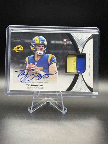 Ty Simpson 2026 Topps Flagship Football Auto  Patch RC 3/10 Los Angeles Rams RPA