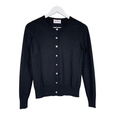 Brora Cashmere Cardigan Womens Size UK8 Black Button Up Cottage Country