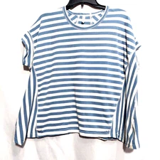 Wishlist Womens S/M Pullover Top Asymmetrical Hem Cotton Striped Scoop Neck