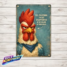 Serious Chicken with Humorous Thought Metal Tin Sign 8x12 Home Decor