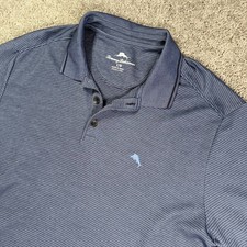 Tommy Bahama Coastline Men's L Navy Stripe Polo Lightweight Breathable Golf SS