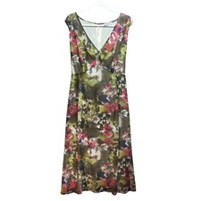 Ulla Popken Floral Maxi Dress Womens 22 Watercolor Vneck Sleeveless Pink Green